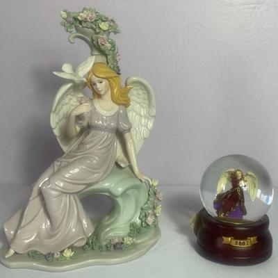 Vintage Porcelain Angel & Limited Edition 2007 Angel Snow Globe 