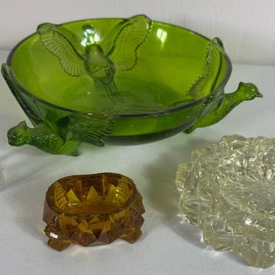MCM 3 Nesting Ashtrays, Pheasant Glass Footed Bowl Green, More