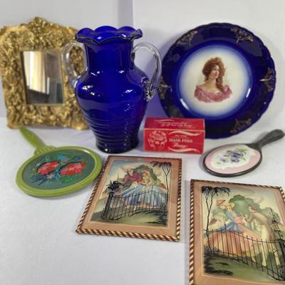 Vintage Cobalt Blue Vase With Hand Mirrors 