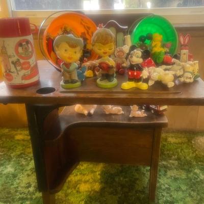 Antique Child’s School Desk With Vintage Toys 