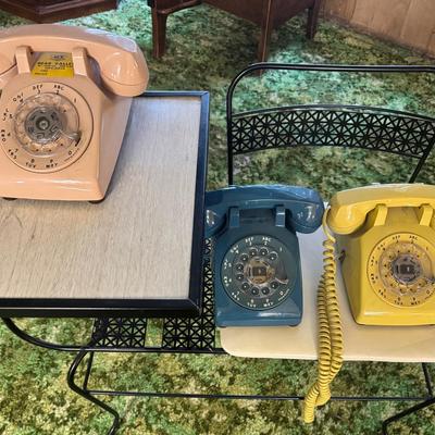 Mid Century Gossip Bench w/ 3 Vintage Rotary Phones