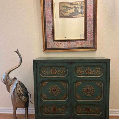 Ct862v turquoise cabinet decorative mirror, metal elephant