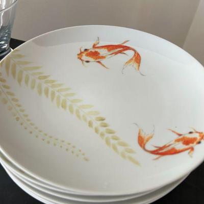 Set of 6 Anthropologie Asian Koi plates 