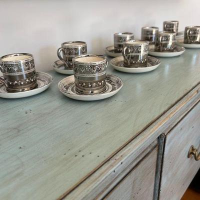 Set of 9 Antique MINTONS bone china teacups and 10 saucers. 