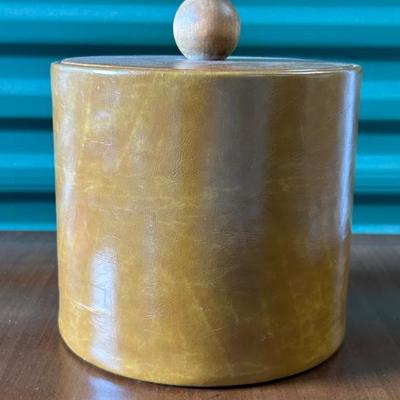 Made in USA Leather and wood top vintage ice bucket. 