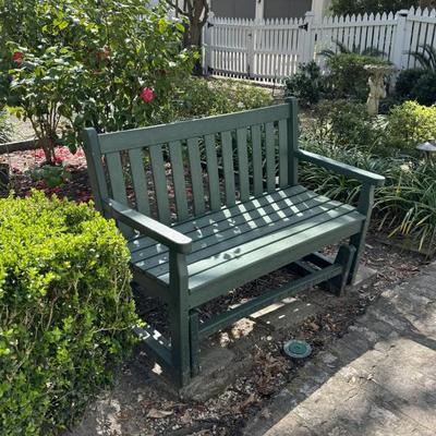 Relaxing outdoor glider settee. Measures 46” wide x 24” deep x 35” tall