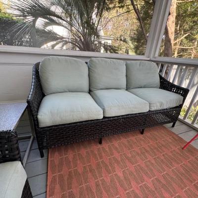 Outdoor sofa measures 73” wide x 32” deep. X 30” tall