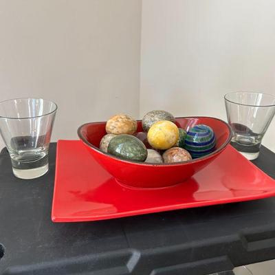 Marble and reverse hand painted glass eggs
