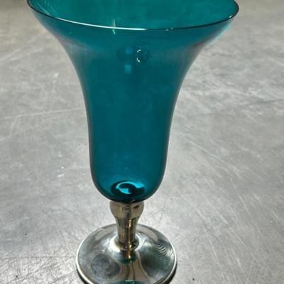 Gorham sterling silver and aqua crystal vase. 