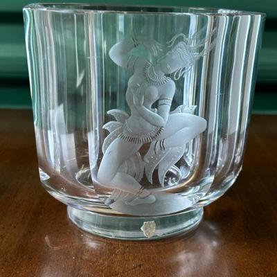 Signed Orrefors Swedish crystal ice bucket 