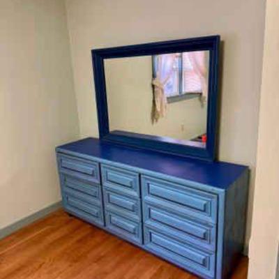 Blue Painted Dresser With Mirror
