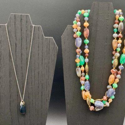 Genuine Lucite & Pretty Stone Pendant Necklaces
