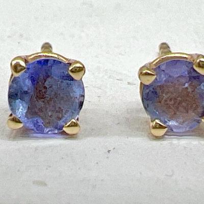 Vintage Sparkling Lavender 14K Gold Stud Earrings
