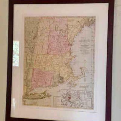 Framed Bowles New Pocket Map Of New England
