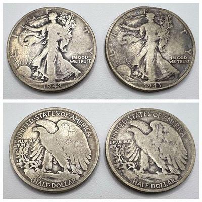 (2) Silver Walking Liberty American Eagle Half Dollars 1942 & 1943
