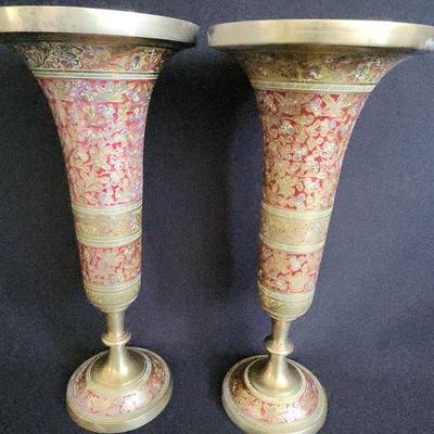 PPE069 - Pair Of Vintage Brass Trumpet Vases
