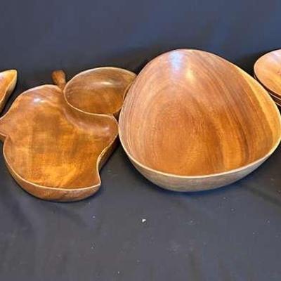 PPE333- Variety Of Vintage Monkey Pod Dishes 