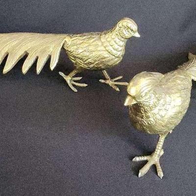PPE071 - Pair Of Vintage Brass Pheasant Sculptures