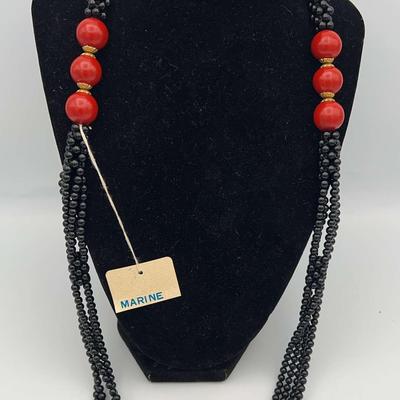 PPE413-30” Onyx & Lacquer Beaded Necklace