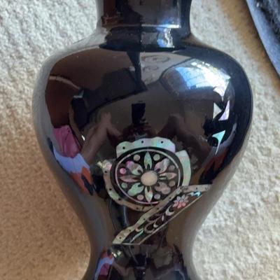 PPE067 Lacquered Enamel Brass Vase W/ Mother Of Pearl Inlay
