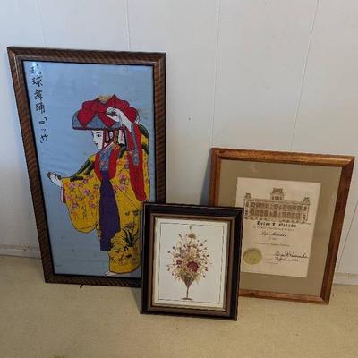 PPE137 Vintage Embroidered Geisha Girl, Flower Portrait,  