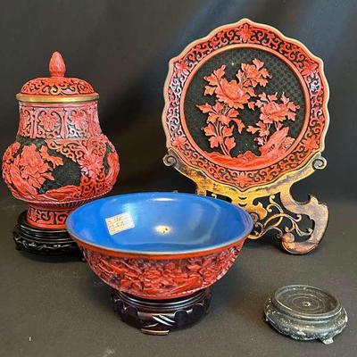 PPE284- Beautiful Carved Red Cinnabar Items