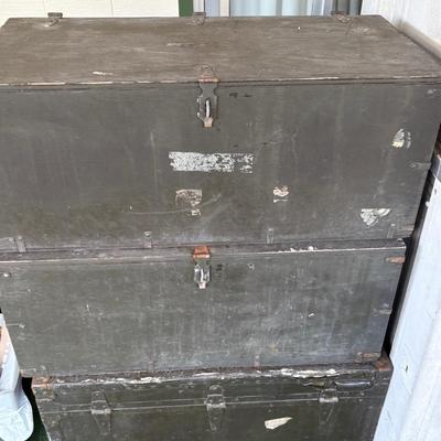 PPE337  Three Military  Trunk Foot Lockers 