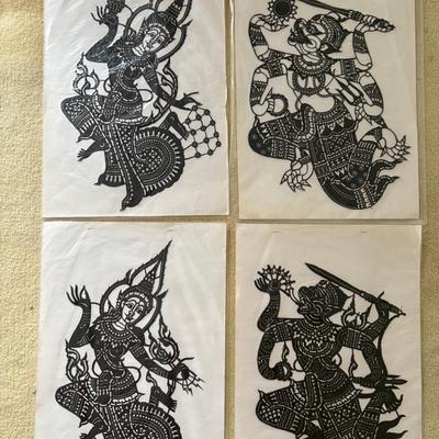 PPE315  Set of four  Vintage Buddhist Silhouette Cut Outs 