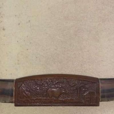 PPE224 Water-Ox Horns on Carved Wooden Block