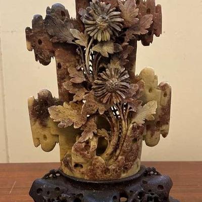 PPE267- Vintage Soapstone Floral Carving