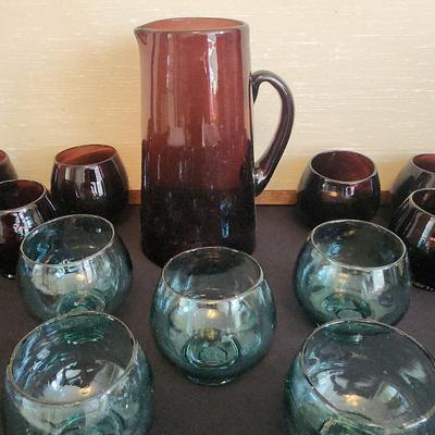 PPE103 - Burgundy and Sea Green Colored Glassware 