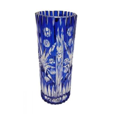 Cobalt cut to clear glass vase