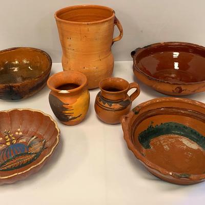 Collection Of Pottery Pitchers And Bowls