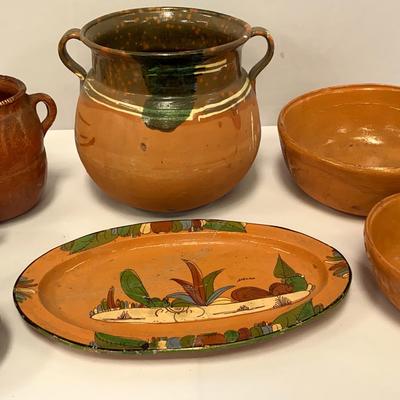 Collection Of Pottery/terracotta Bowls, Serving Platter, Bean Pot And Confit Pots