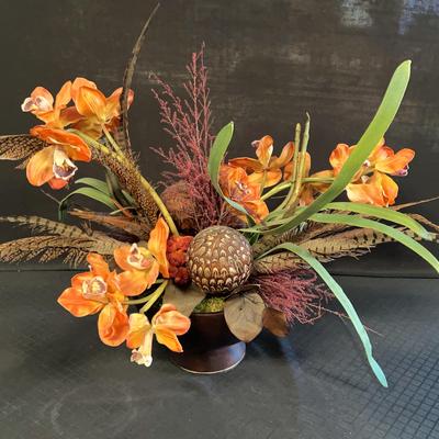 Beautiful Floral Arrangement In Wooden Bowl