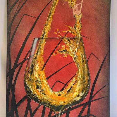 “Chic Chardonnay “ Hand Painted Original Acrylic On Canvas By Leann Laine Fineheart 2005 Canada