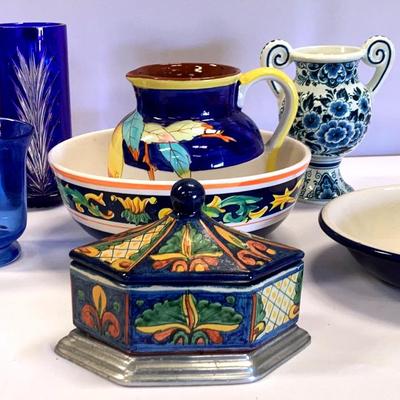 Blue Variety of vases & Pitcher and Bowls 