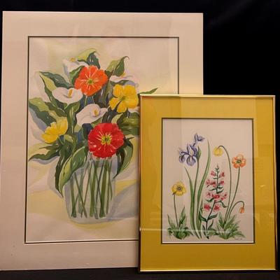 Colorful Floral Signed Watercolor Paintings Signed by Eileen