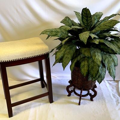 Linon Claridge Backless Bar Stool & Faux Aglaonema Plant W/Stand