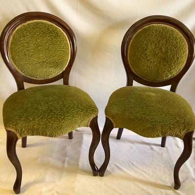 Vintage Victorian Style Green Velvet Chairs 
