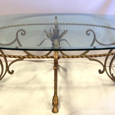 Gold Gilt Iron Rope Oval Glass Table 