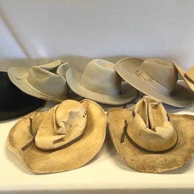 Vintage Cowboy Hats (Hat in the front left is no longer available with this lot)