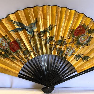 VTG Asian Oversize Wall Fan Hand Painted Chinese Wall Artwork 