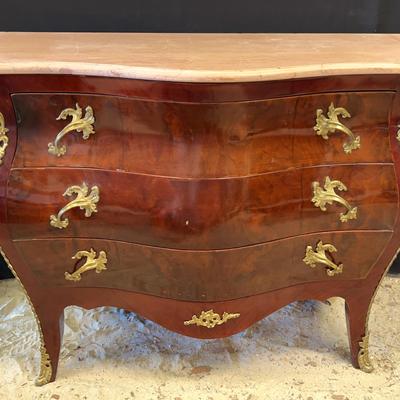 Marble/Granite Top Louis Style Bombe Chest Of Drawers 