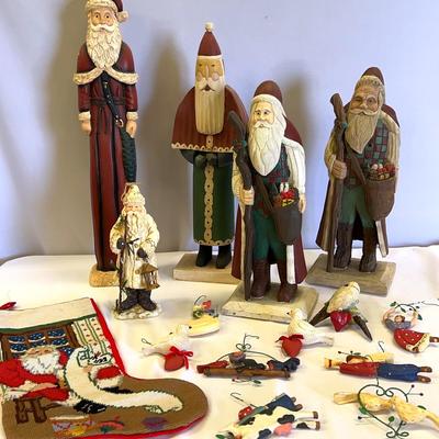 Wooden Santa Claus’s And Wooden Ornaments