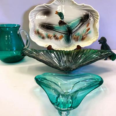 Green Menagerie of Iridescent and Vintage Glass Pieces
