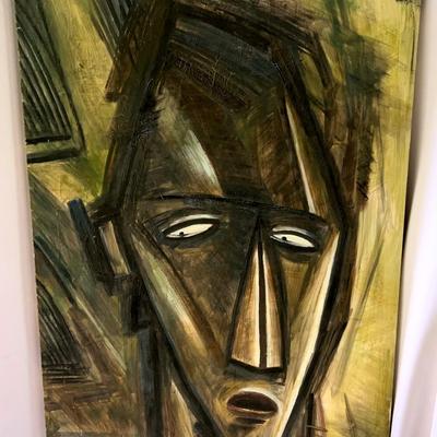 Mid-20th-Century Cubist Abstract Portrait Painting of a Man Signed (artist Unknown) 