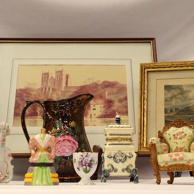 A Print, 2 Lithographs And Victorian Style Decor
