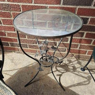 Patio side table with ivy leaf iron frame