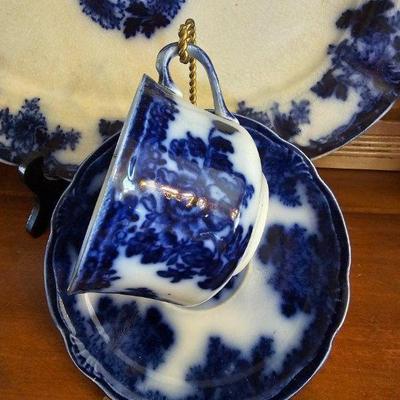 Flow Blue cups and saucers